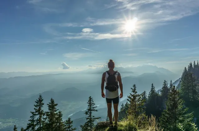 Hiker enjoying fresh air and nature for healthy living